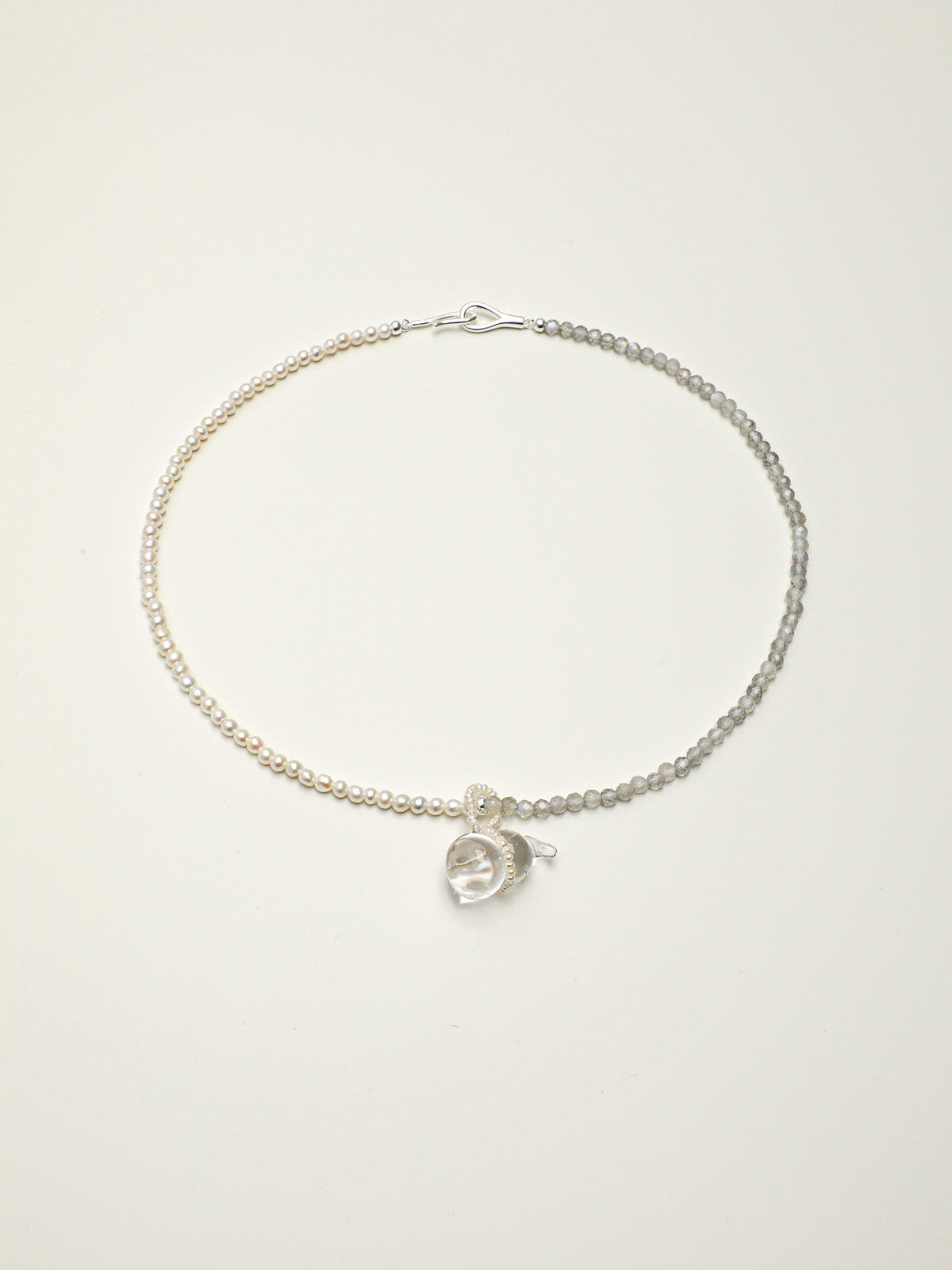 Wandering Shadow · Clear Quartz & Pearl Pendant Necklace