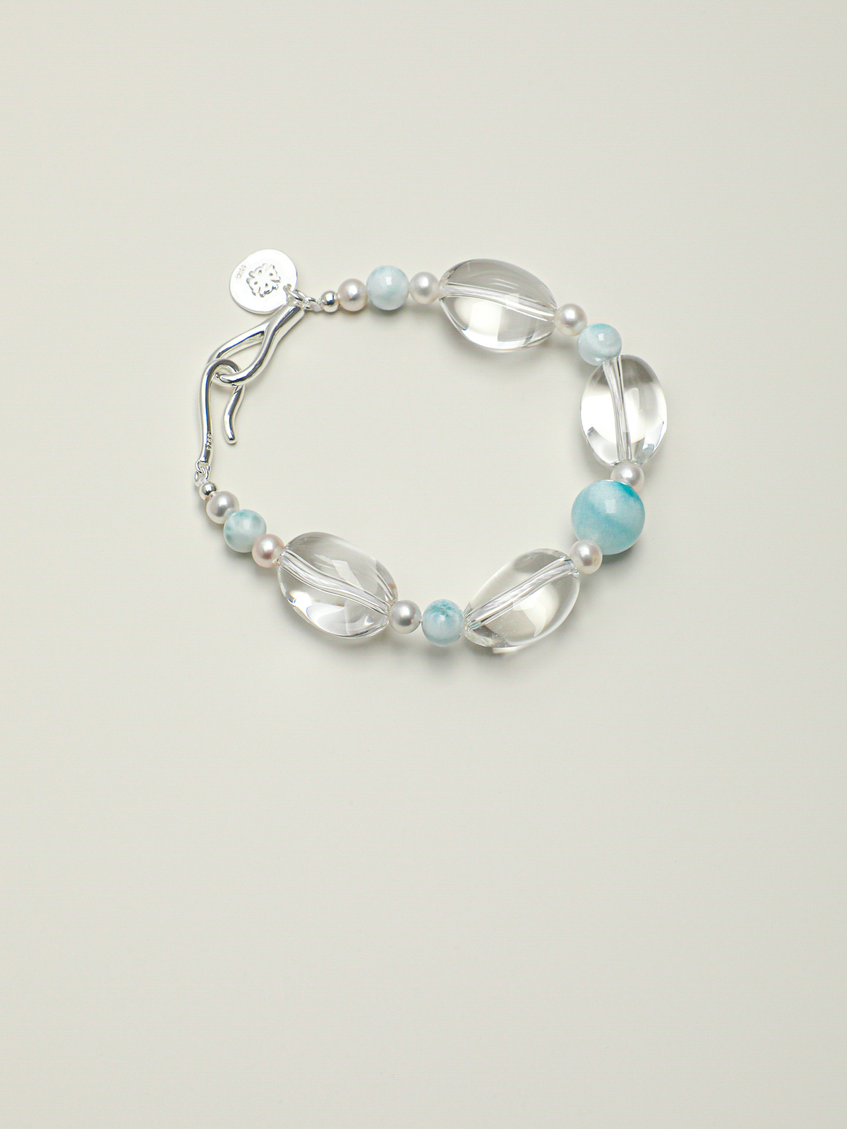 Azure Ripple · Larimar, Clear Quartz & Pearl Bracelet