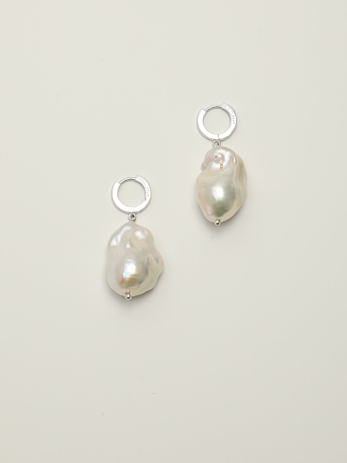 Ocean Crest · Statement Baroque Pearl Silver Huggie Earrings
