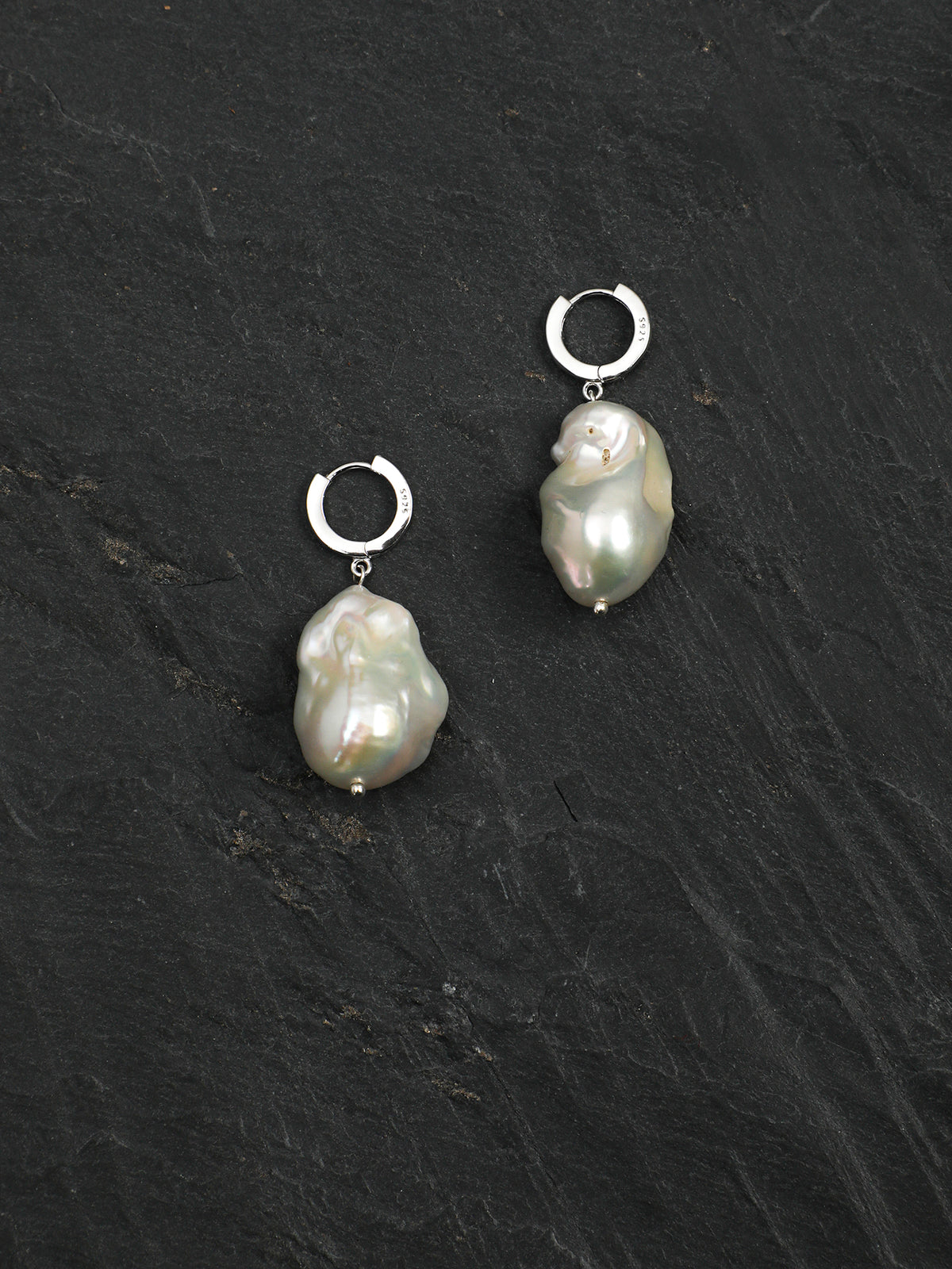 Ocean Crest · Statement Baroque Pearl Silver Huggie Earrings