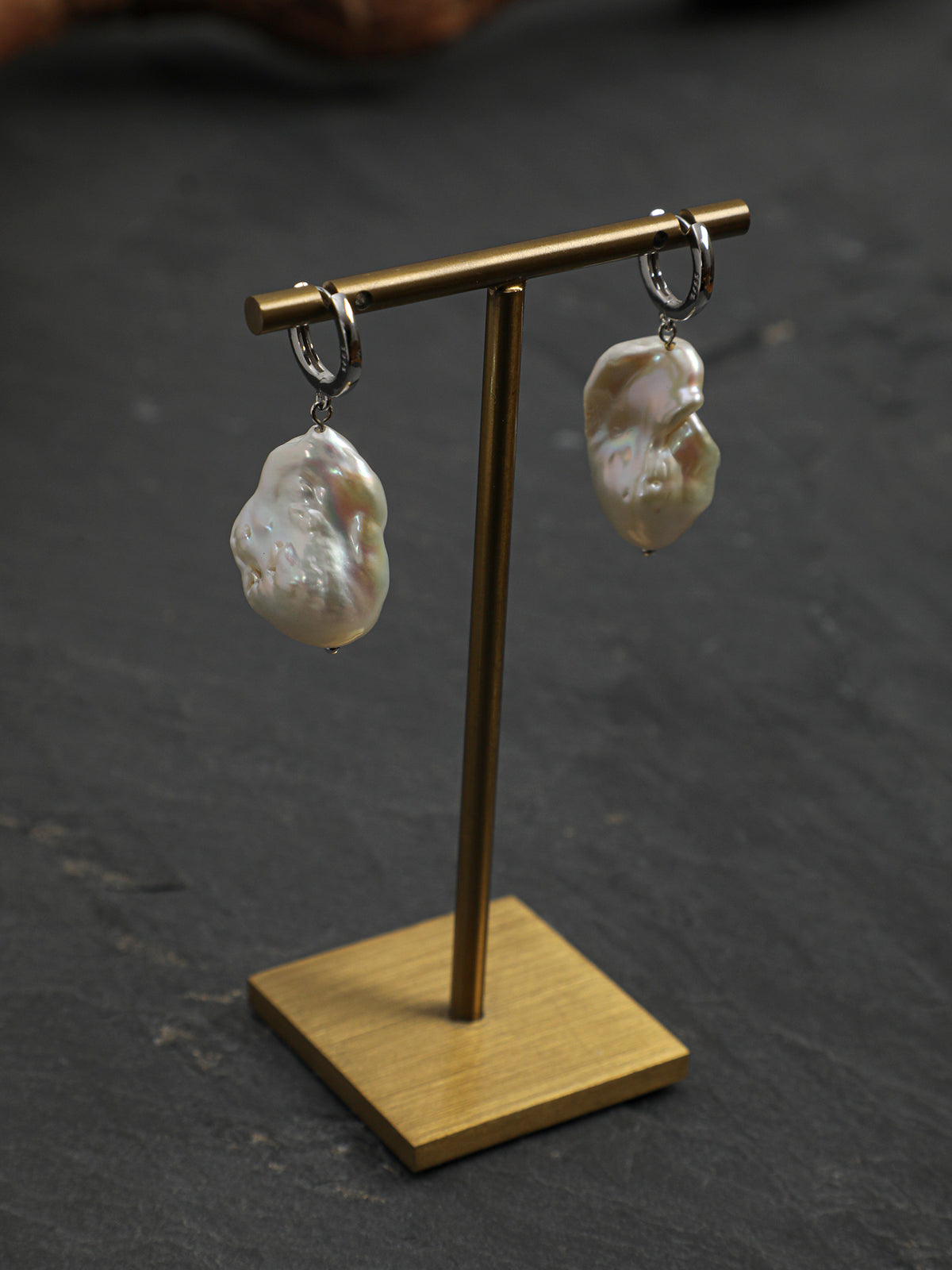 Ocean Crest · Statement Baroque Pearl Silver Huggie Earrings