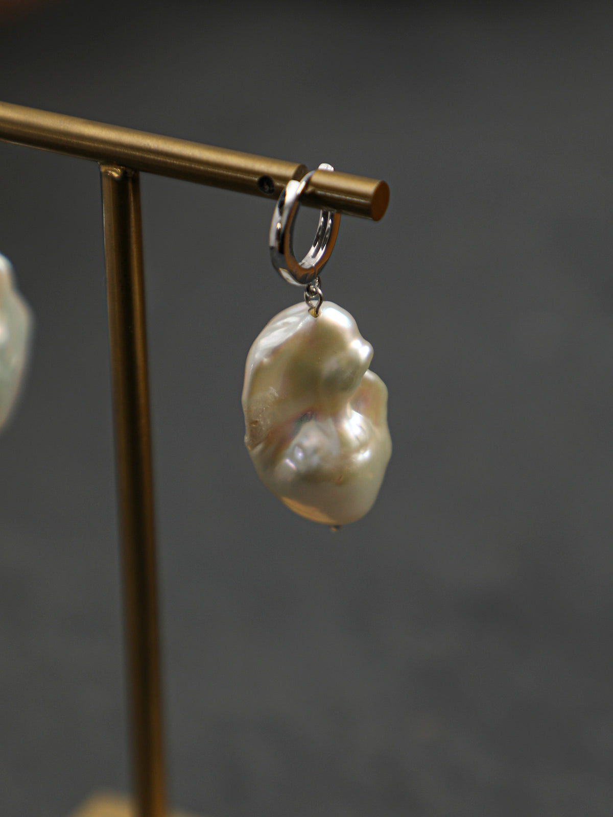 Ocean Crest · Statement Baroque Pearl Silver Huggie Earrings