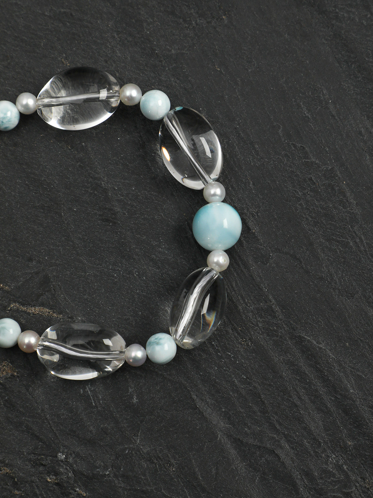 Azure Ripple · Larimar, Clear Quartz & Pearl Bracelet