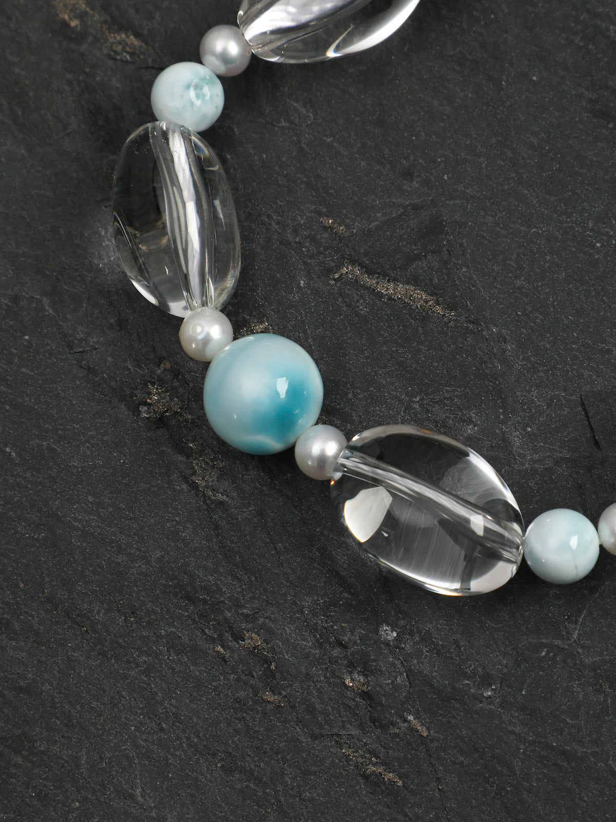 Azure Ripple · Larimar, Clear Quartz & Pearl Bracelet