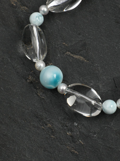 Azure Ripple · Larimar, Clear Quartz & Pearl Bracelet