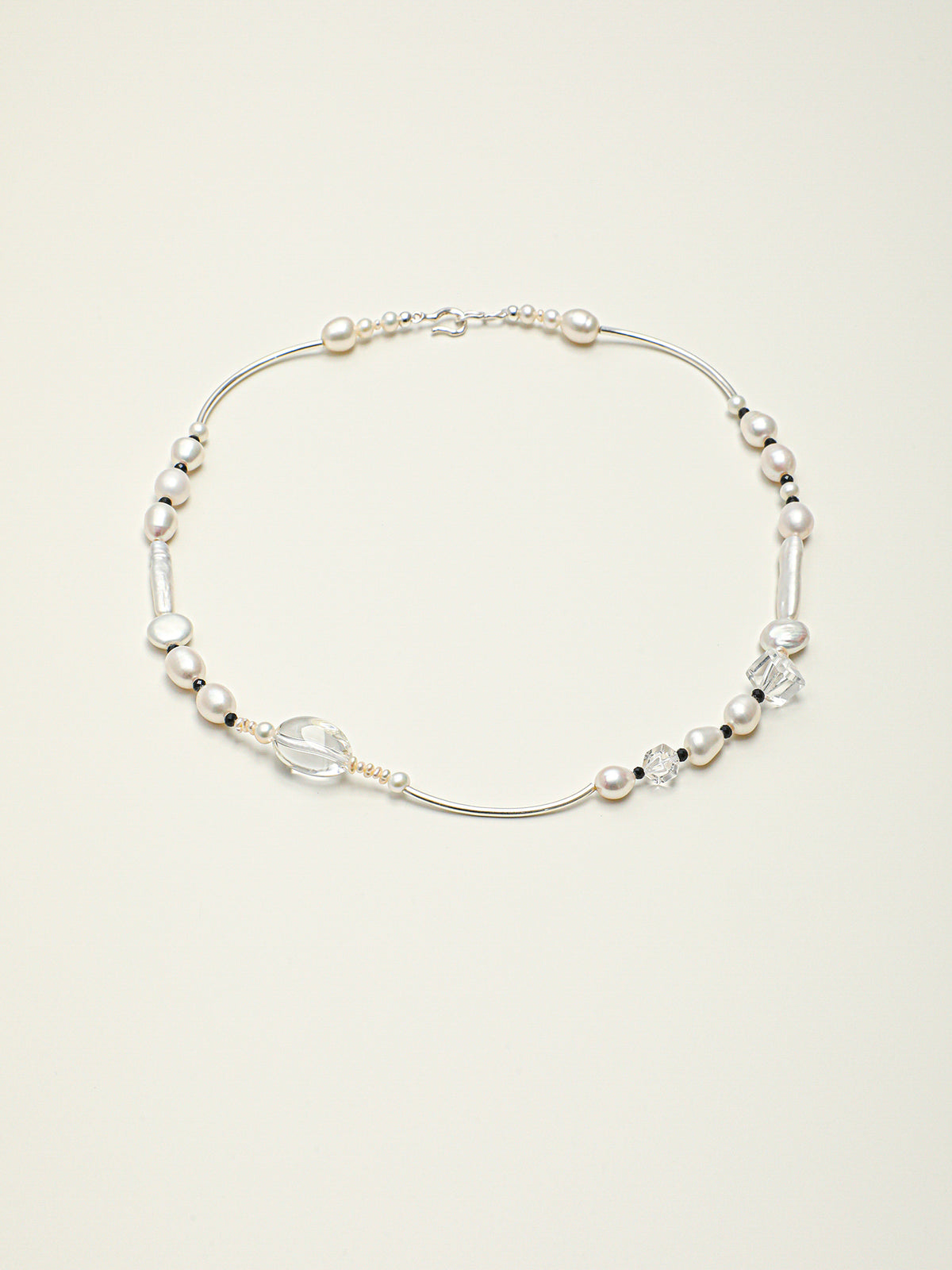 Monochrome Rhythm · Clear Quartz & Pearl Necklace