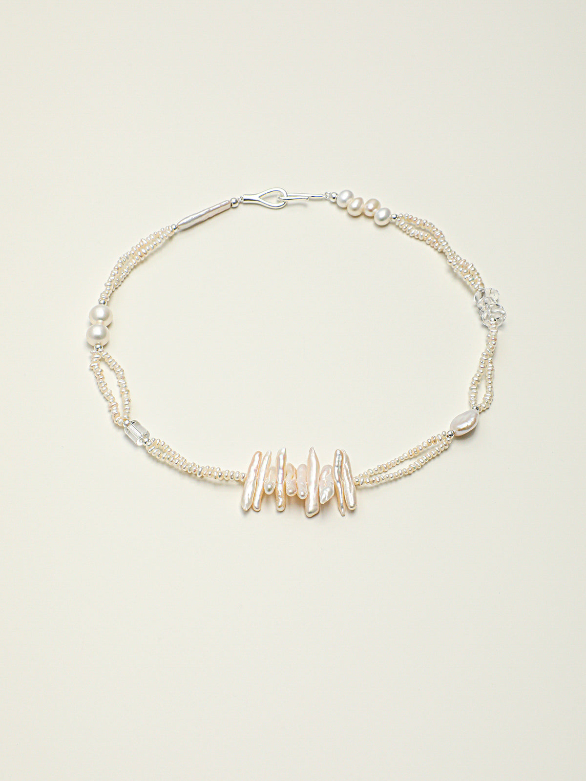 Feathered Plumes · Organic Pearl & Clear Quartz Necklace