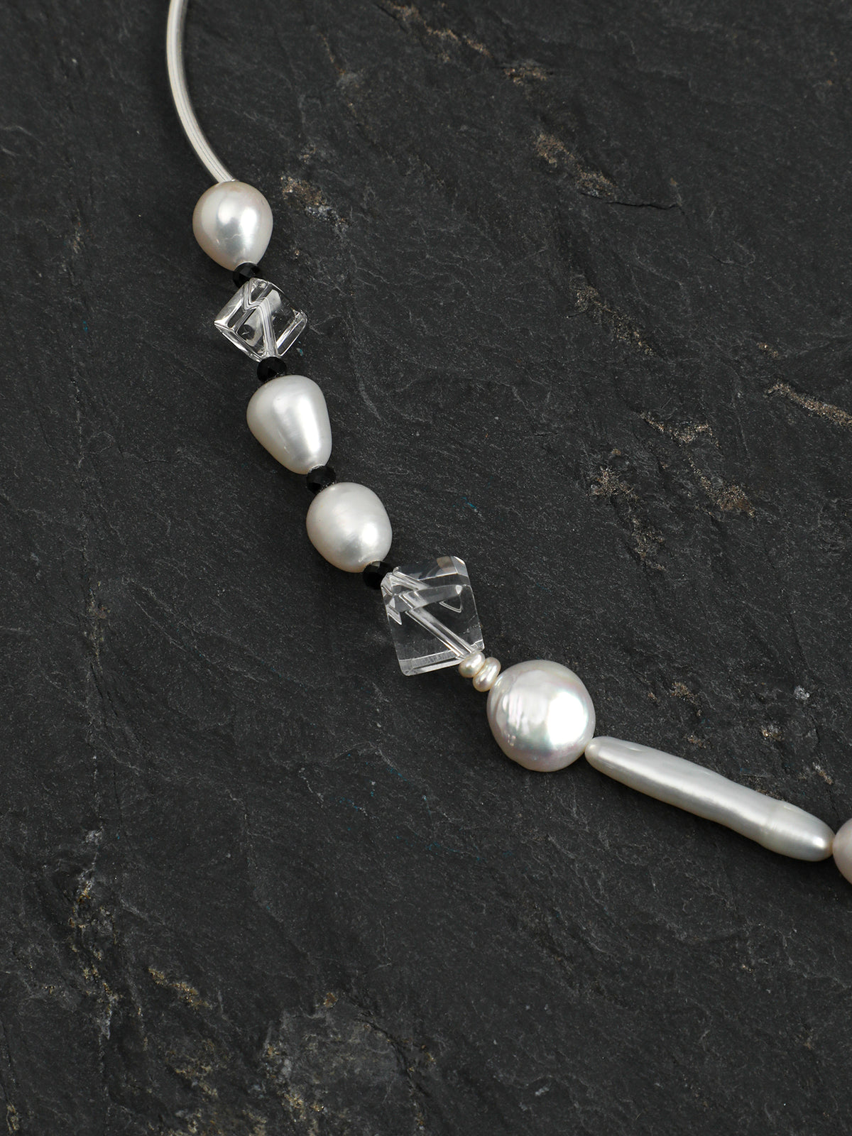 Monochrome Rhythm · Clear Quartz & Pearl Necklace