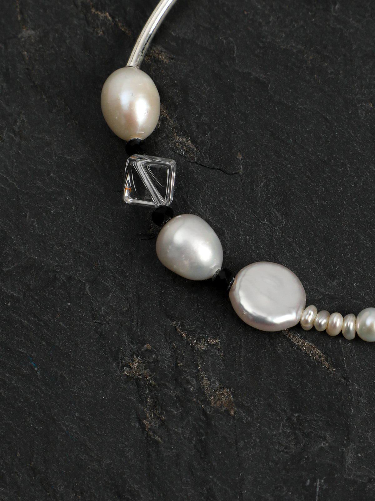 Pristine White · Mixed Pearl, Clear Quartz & Black Tourmaline Bracelet