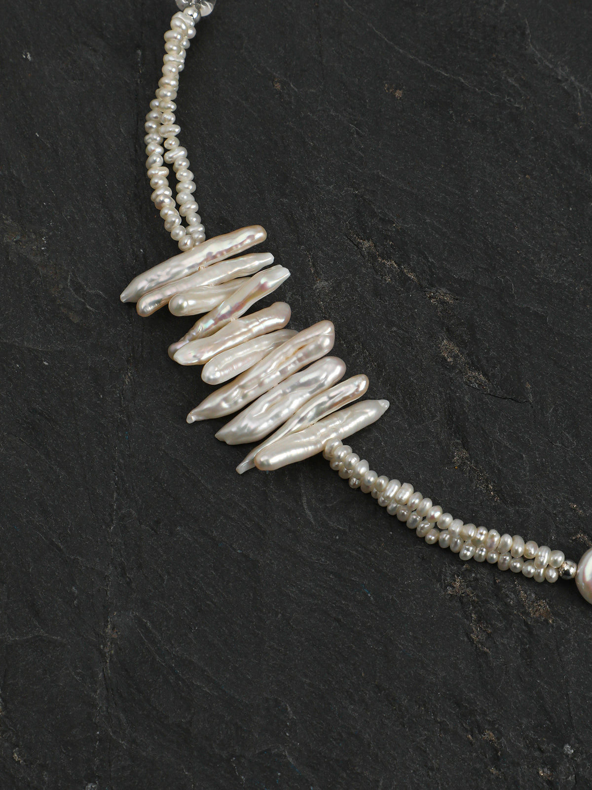 Feathered Plumes · Organic Pearl & Clear Quartz Necklace