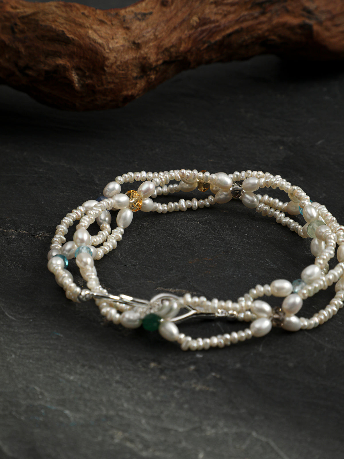 Woven Waves · Multi-Gemstone & Organic Pearl Necklace