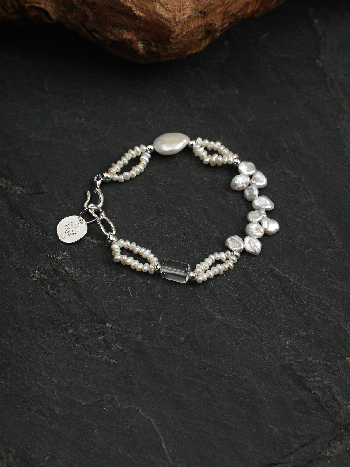 Crashing Surf · Petal Baroque, Coin Pearl & Quartz Cylinder Bracelet
