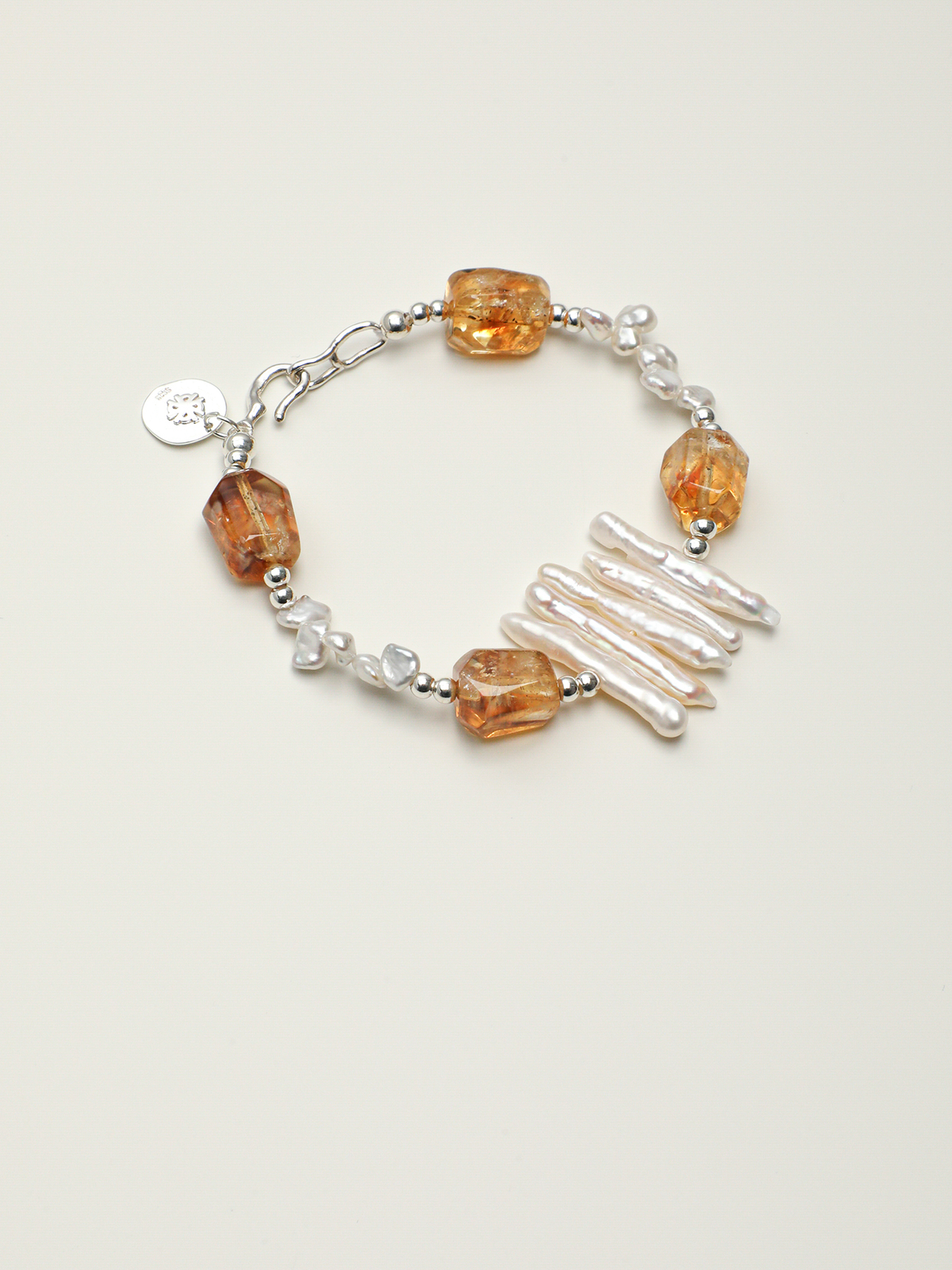 Warm Amber Glow · Brazilian Citrine & Toothpick Baroque Pearl Bracelet