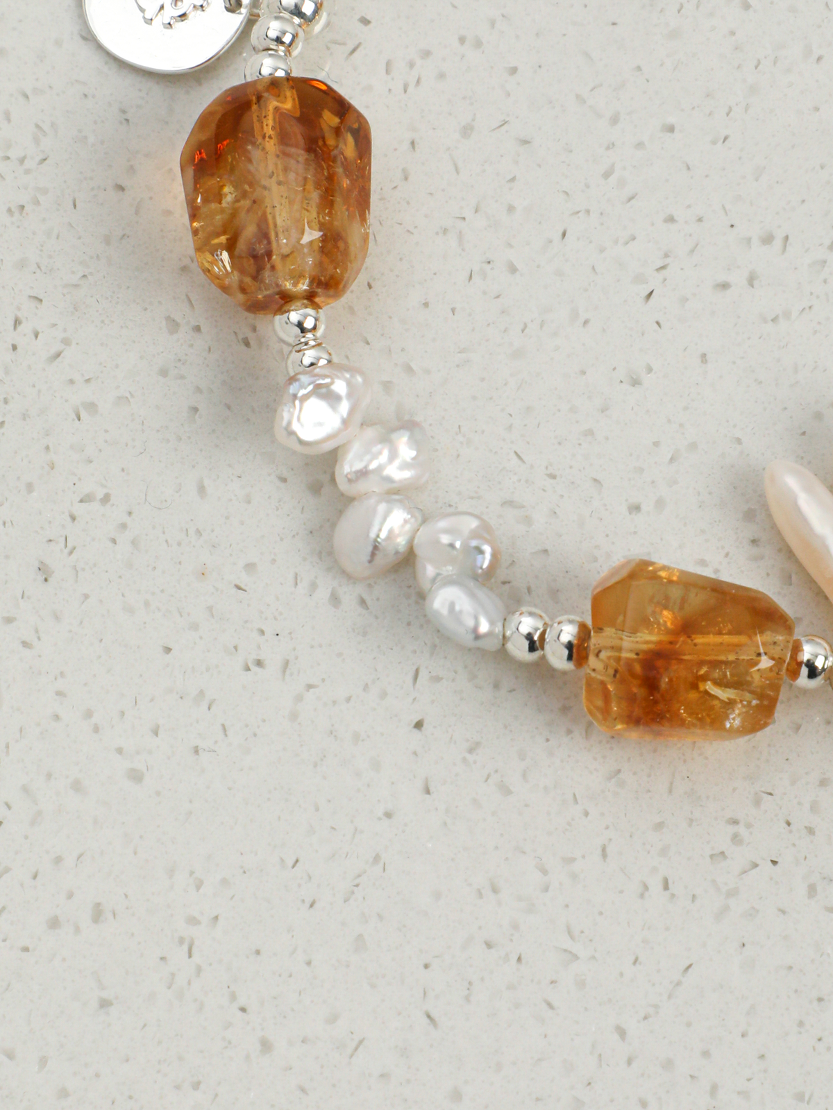 Warm Amber Glow · Brazilian Citrine & Toothpick Baroque Pearl Bracelet