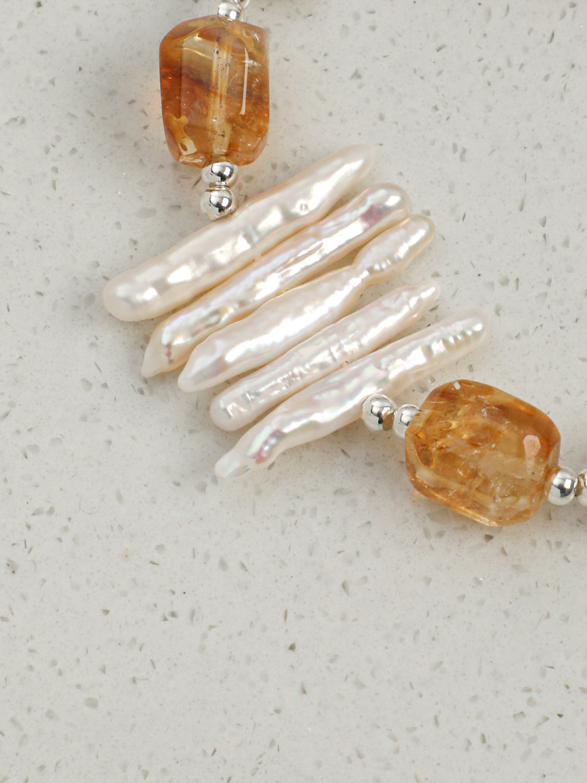 Warm Amber Glow · Brazilian Citrine & Toothpick Baroque Pearl Bracelet