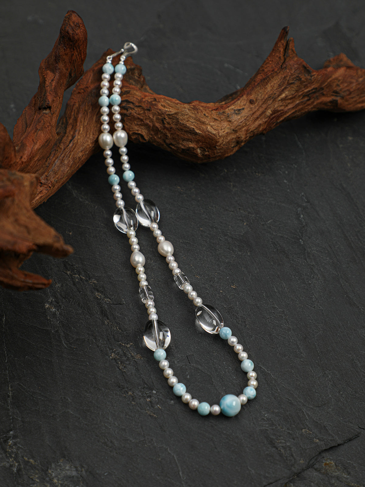 Sunlit Stream · Larimar & Clear Quartz Necklace
