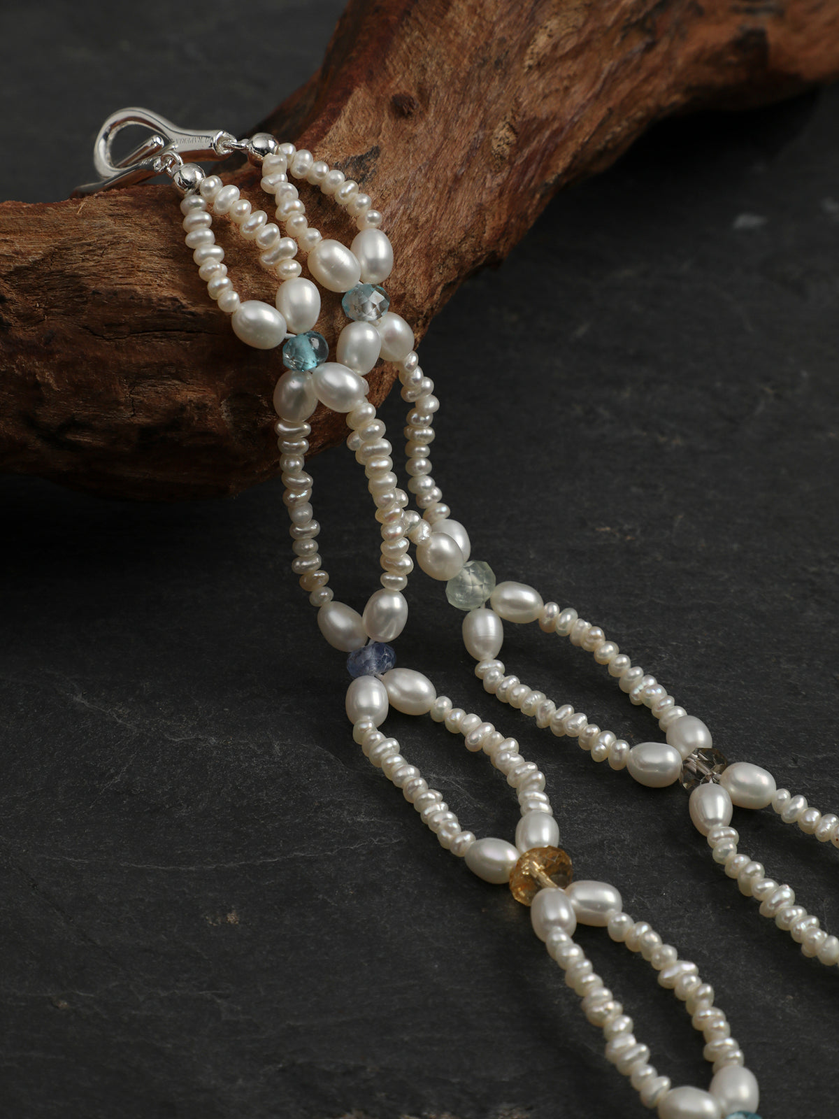 Woven Waves · Multi-Gemstone & Organic Pearl Necklace