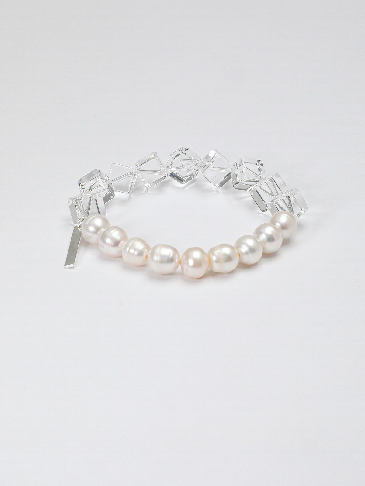 Lunar Cube · Clear Quartz & Freshwater Pearl Bracelet