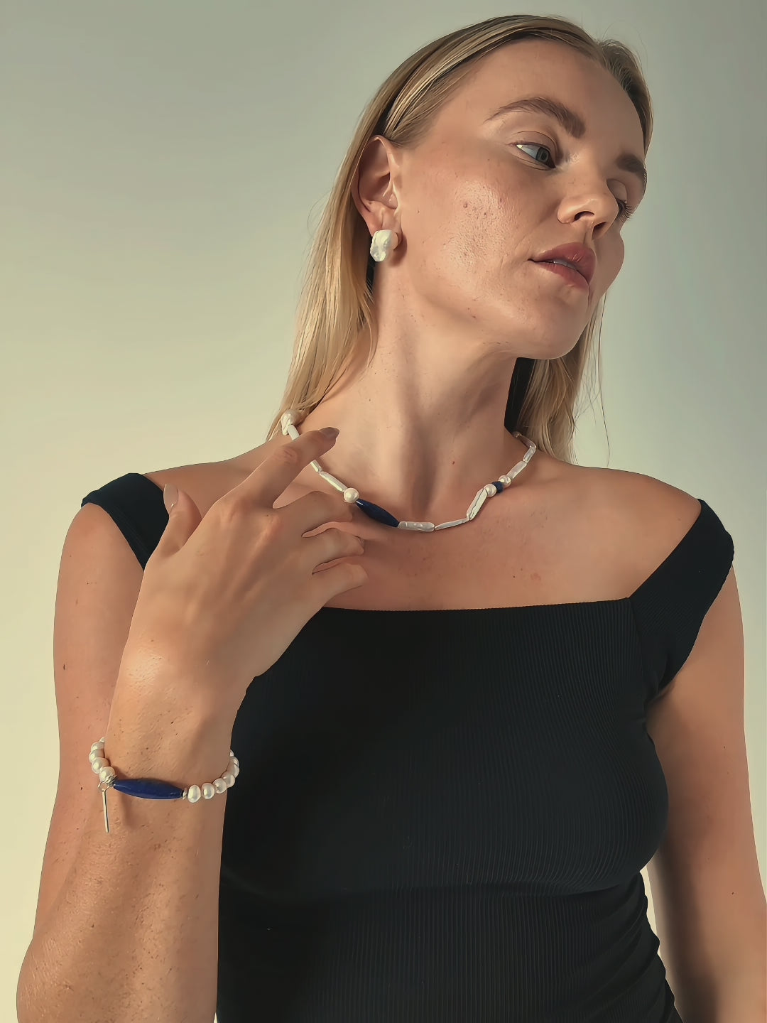 Celestial Rhythm · Lapis Lazuli & Organic Pearl Necklace